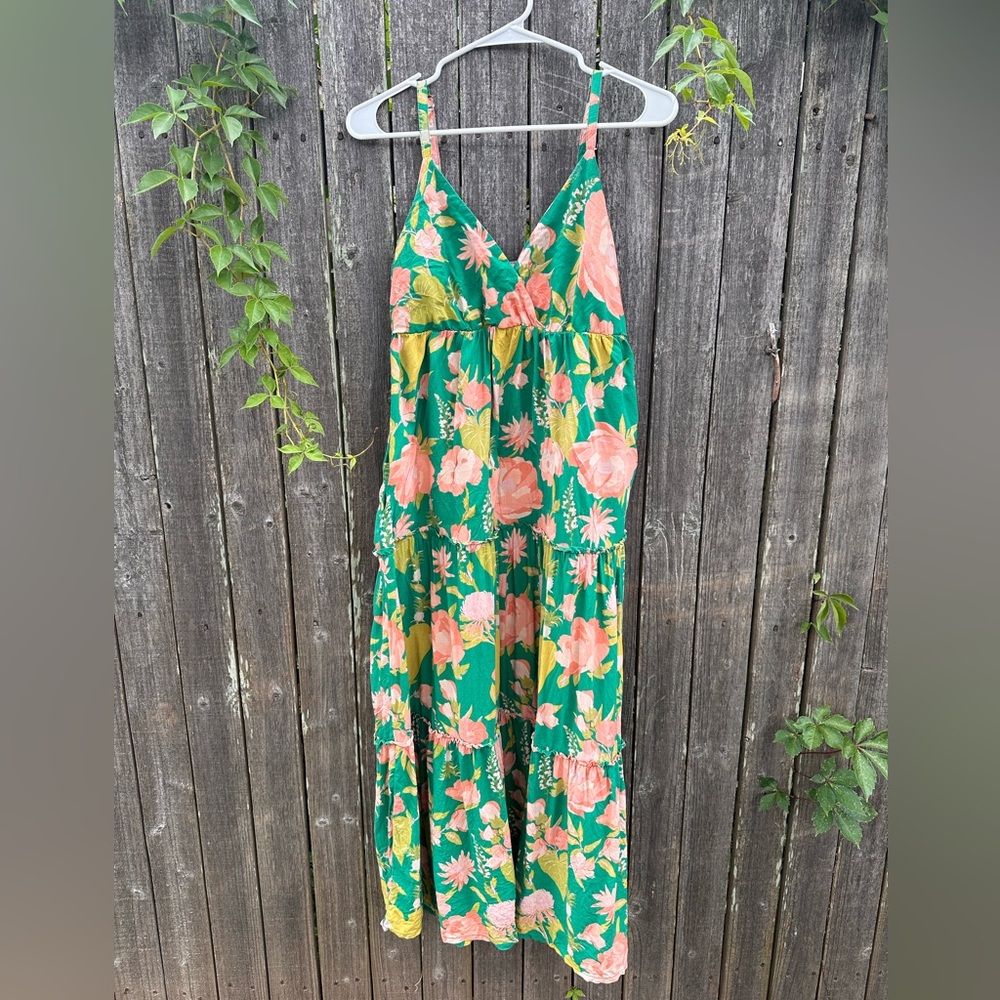 Natural Life Ella Maxi Dress - Green Coral Floral - Medium